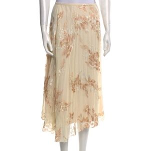 Vince Natural Burnout Floral Silk Like Pleated Midi Skirt in Cream Size 10